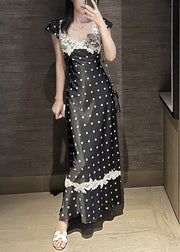 New Black Print Lace Patchwork Long Dresses Summer