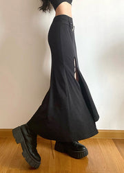 New Black Side Open High Waist Patchwork Cotton Fishtail Skirts Fall