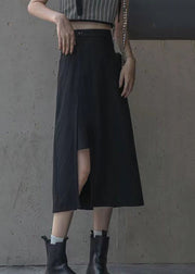 New Black Side Open High Waist  Cotton Skirts Summer