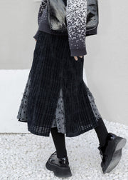 New Black Side Open High Waist Woolen Skirt Fall