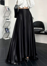 New Black Solid High Waist Silk Maxi Skirts Summer