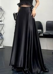 New Black Solid High Waist Silk Maxi Skirts Summer