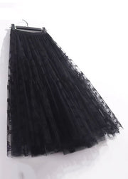 New Black Solid Pleated Tulle Skirt High Waist