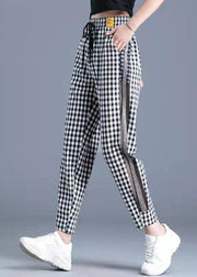 New Black White Plaid Tulle Patchwork Thin Cotton Pants Spring Summer