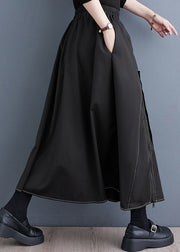 New Black Zippered Pockets Elastic Waist Cotton Skirts Fall