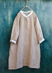 New Blackish Green Button Side Open Linen Mid Dress Spring