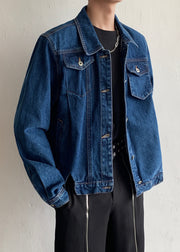 New Blue Asymmetrical Button Denim Mens Coats Fall