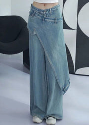 New Blue Asymmetrical High Waist Denim Pants Summer