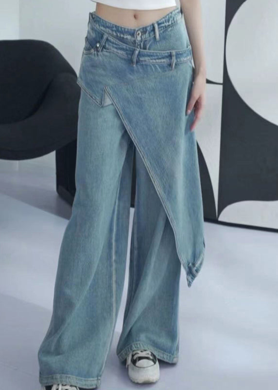 New Blue Asymmetrical High Waist Denim Pants Summer