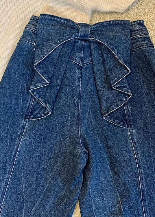 New Blue Bow High Waist Denim Pants Spring