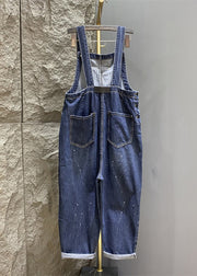 New Blue Button Pockets Denim Jumpsuits Sleeveless