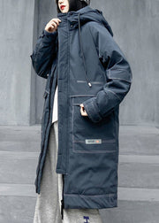 New Blue Hooded Zippered Patchwork Duck Down Coats Winter