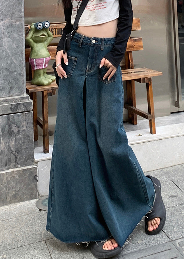 New Blue Pockets High Waist Denim Pants Fall