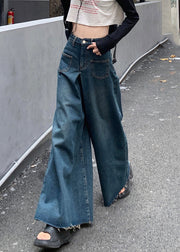 New Blue Pockets High Waist Denim Pants Fall