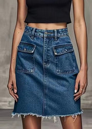 New Blue Pockets High Waist Denim Skirt Summer