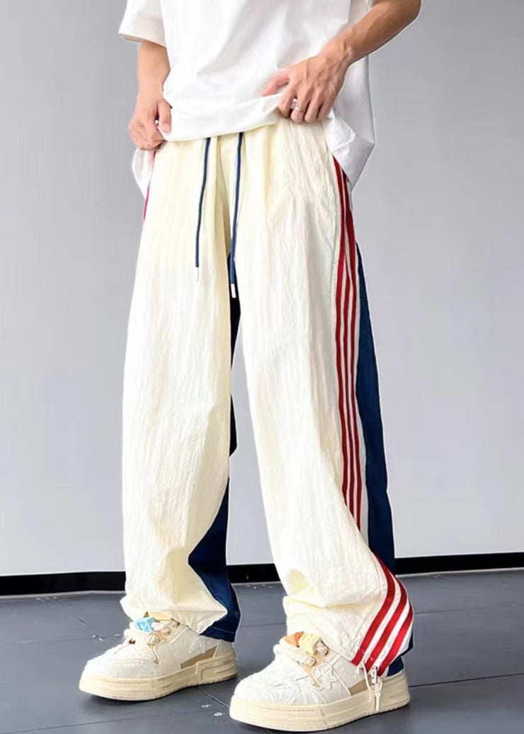 New Blue Striped Drawstring Cotton Men Pants Summer