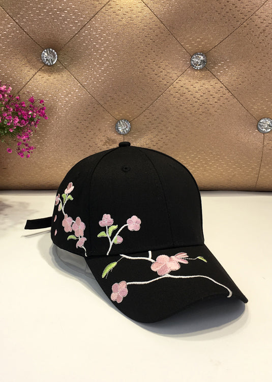 New Boho Black Floral Embroidery Baseball Cap Hat