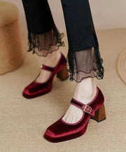 New Boutique Wine Red One Line Buckle Velour High Heels