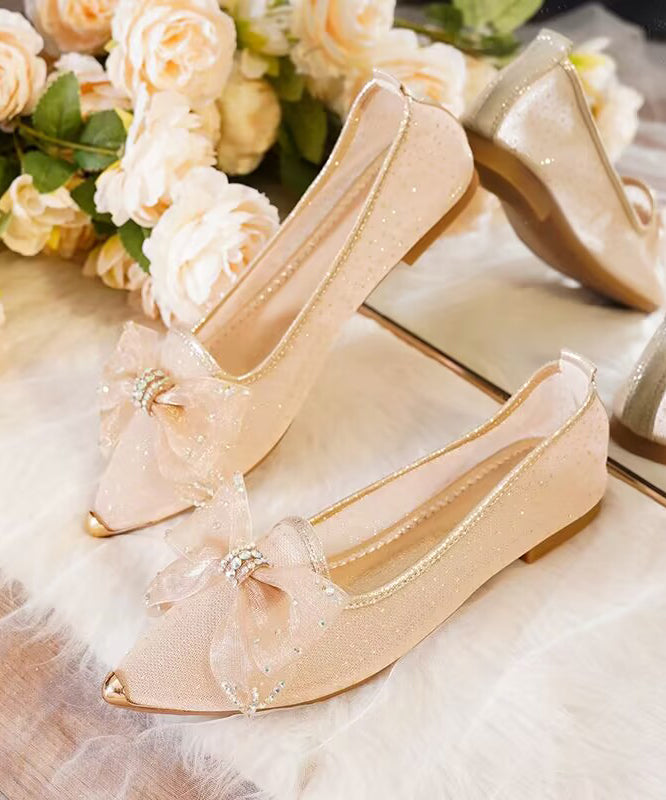 New Breathable Tulle Hollow Sequin Bow Flat Shoes Pointed Toe