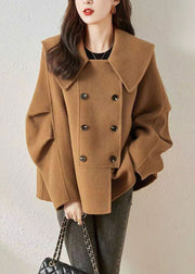 New Camel Button Pockets Patchwork Woolen Coat Fall