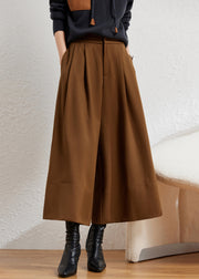 New Caramel Pockets High Waist Cotton Wide Leg Pants Fall