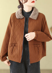 New Caramel Zip Up Teddy Faux Fur Patchwork Cotton Filled Parka Winter