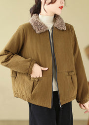 New Caramel Zip Up Teddy Faux Fur Patchwork Cotton Filled Parka Winter