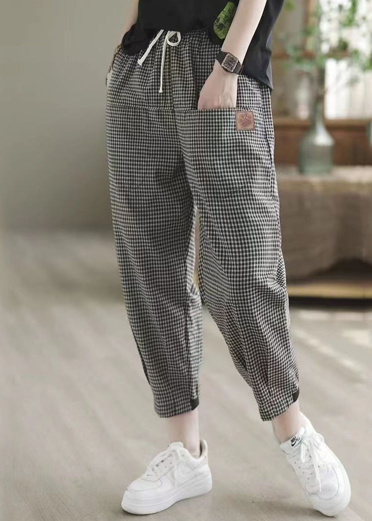 New Casual Big Plaid Pockets Elastic Waist Harlan Pants Autumn