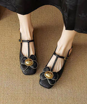 New Chinese Style Green Flower Buckle Strap Flat Shoes