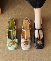 New Chinese Style Green Flower Buckle Strap Flat Shoes