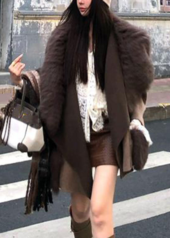 New Coffee Fox Collar Woolen Coat Winter