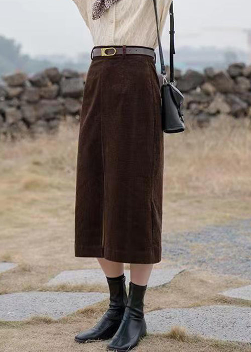 New Coffee Side Open High Waist Corduroy Skirts Winter