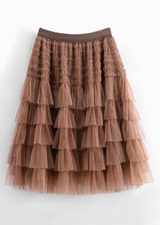 New Coffee Solid High Waist Tulle Skirt Summer