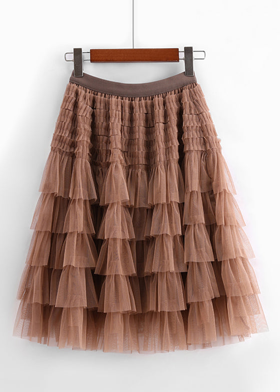 New Coffee Solid High Waist Tulle Skirt Summer