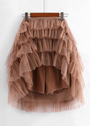 New Coffee Solid High Waist Tulle Skirt Summer