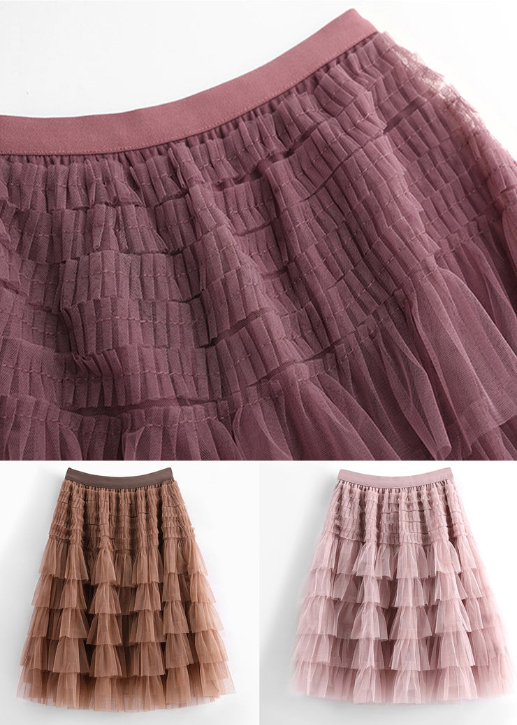 New Coffee Solid High Waist Tulle Skirt Summer