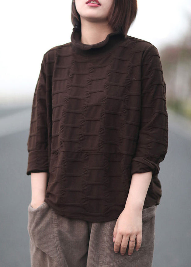 New Coffee Turtleneck Patchwork Warm Fleece Shirt Tops Fall