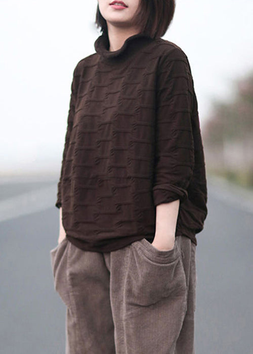 New Coffee Turtleneck Patchwork Warm Fleece Shirt Tops Fall