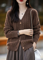 New Coffee V Neck Button Woolen Knit Cardigans Fall