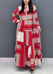 New Colorblock Button Print Patchwork Cotton Long Dresses Spring