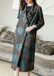 New Colorblock Print Side Pockets Open Cotton Long Trench Coats Fall