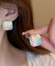 New Fashion Alloy Enamel Square Contrast Color Stud Earrings Female Sweet