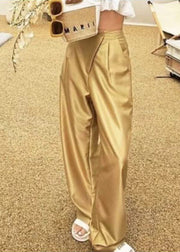 New Gold Button Pockets High Waist Silk Pants Summer