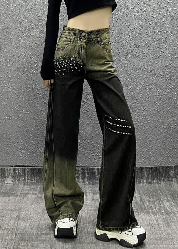 New Gradient Color Diamond High Waist Denim Pants Autumn