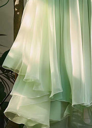 New Green Asymmetrical Elastic Waist Chiffon Pleated Skirt Summer