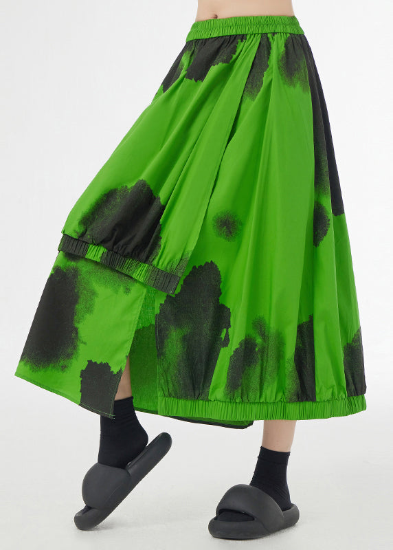 New Green Asymmetrical Tie Dye Pockets Patchwork Cotton Skirt Summer