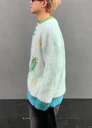 New Green Button Dragon Patchwork Mink Velvet Mens Sweaters Winter