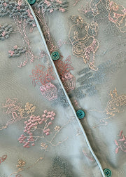 New Green Embroidered Button Tulle Waistcoat Sleeveless