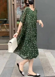 New Green O Neck Print Chiffon Long Dresses Summer