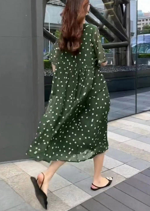 New Green O Neck Print Chiffon Long Dresses Summer